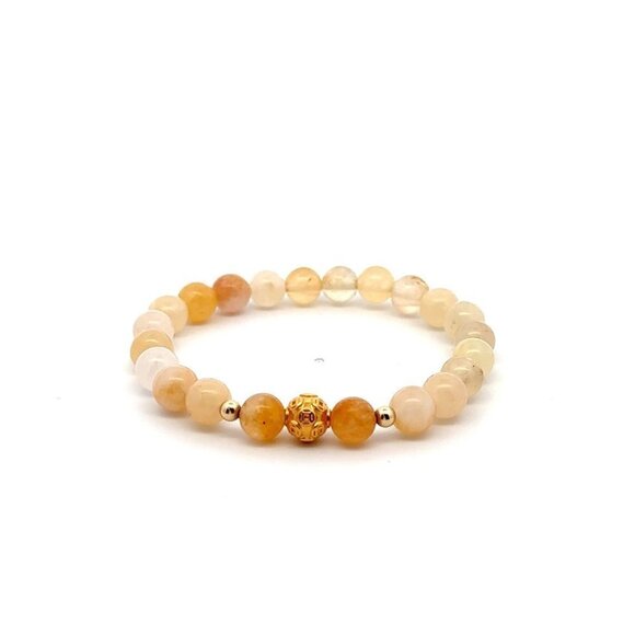 18K Gold Money Ball Lucky Charm Bracelet Gemstones Aventurine Multicolor 6mm - Picture 1 of 4